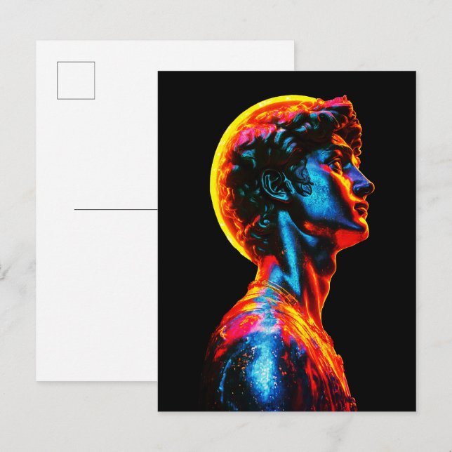 Cartão Postal Estátua de David em Neon  (Frente/Verso)