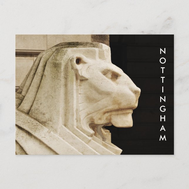 Cartão Postal Estátua de leões em Nottingham (Frente)