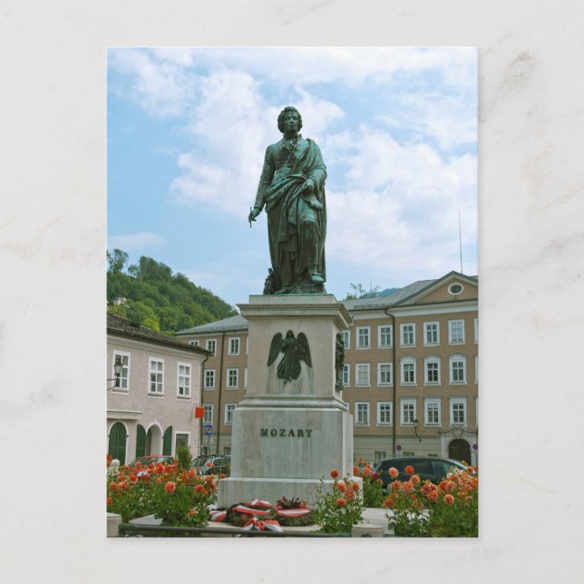 Cartão Postal Estátua de Mozart em Salzburg (Frente)