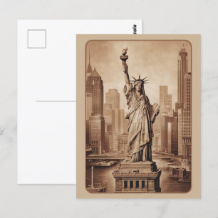 Cartão Postal Estátua de Nova Iorque de Vintage Moderna da Liber