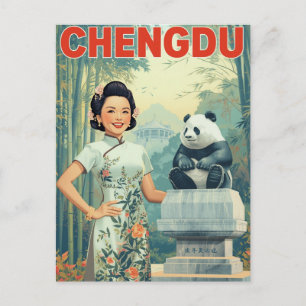 Cartão Postal Estátua de Panda de Chengdu China Viagem Vintage