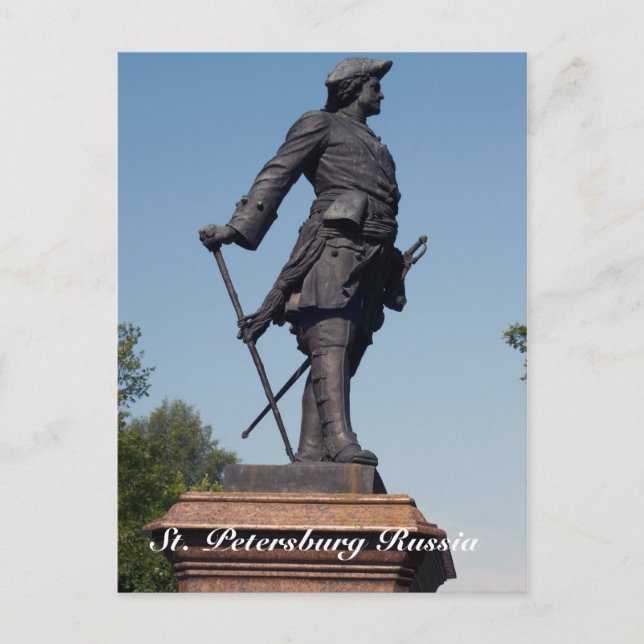 Cartão Postal Estátua de Peter, a Excelente, Rua, Petersburgo Rú (Frente)