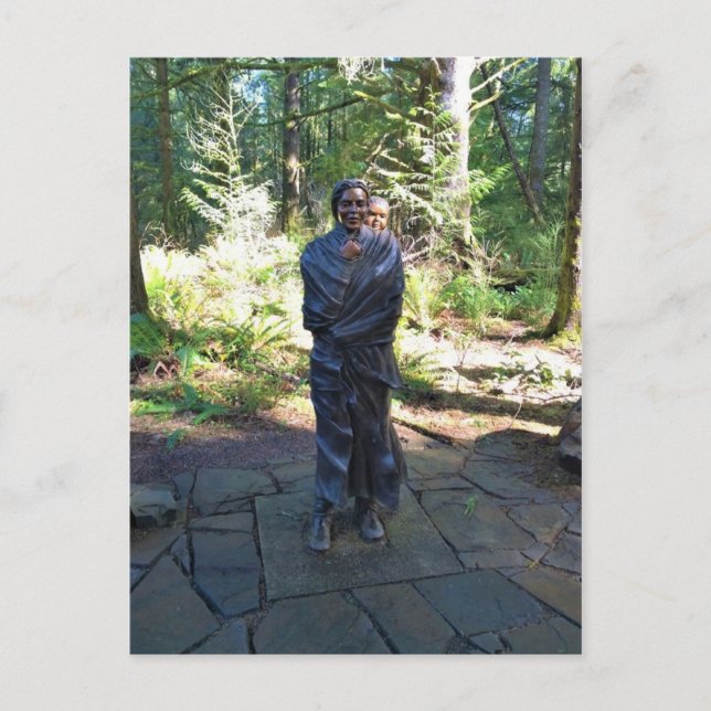 Cartão Postal Estátua de Sacagawea, Fort Clatsop, Astoria, Orego (Frente)