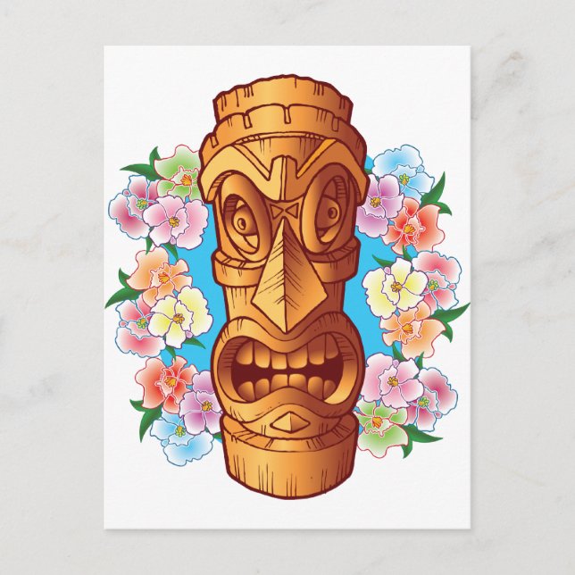 Cartão Postal Estátua de Tiki dos desenhos animados (Frente)