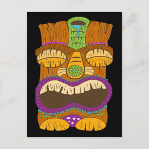 Cartão Postal Estátua de Wooden Tiki com Boca Aberta, Preto Engr