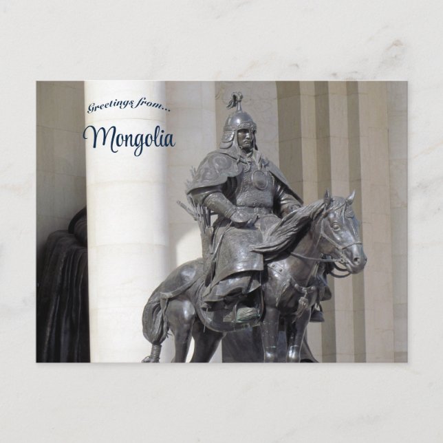 Cartão Postal Estátua do Guerreiro na Mongólia de Sukhbaatar (Frente)