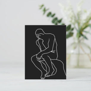 Cartão Postal Estátua do homem pensador em arte linear, Inspirad