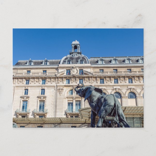 Cartão Postal Estátua elefante fora do museu d'Orsay em Paris (Frente)