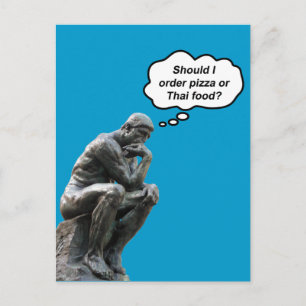 Cartão Postal Estátua engraçada do Pensador de Rodin - Pizza ou