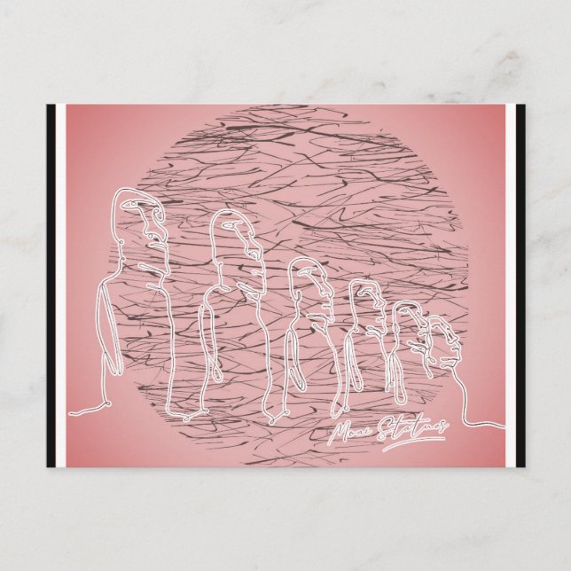 Cartão Postal Estátua Moai da Ilha de Páscoa Viagem Rosa (Frente)