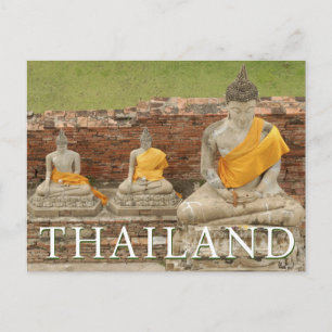 Cartão Postal Estátuas de Budas Sentados   Ayutthaya, Tailândia