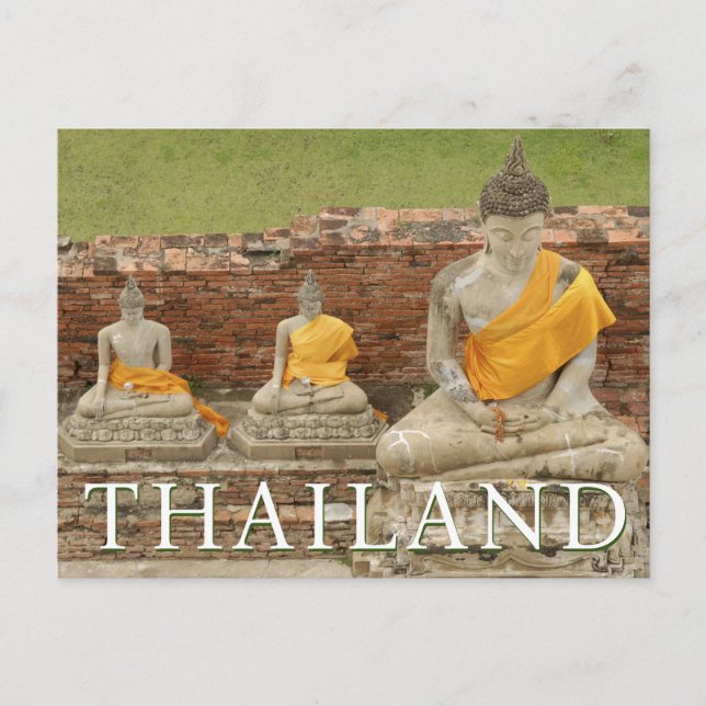 Cartão Postal Estatuas de Budas Sentados | Ayutthaya, Tailândia (Frente)