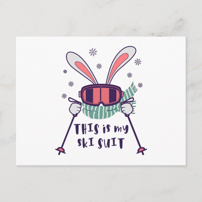 Cartão Postal Este é o meu Coelho de Esqui de Ski com bastões de (Frente)