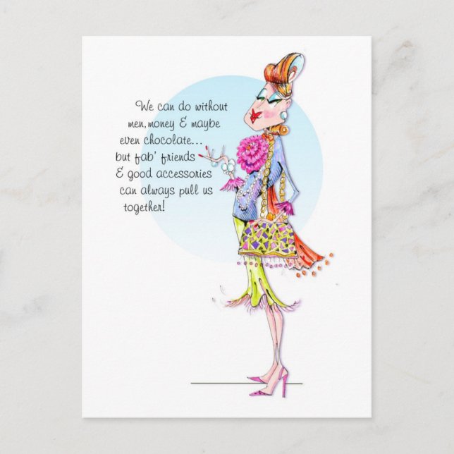 Cartão Postal Estelle conta o poder dos amigos nos acessórios. (Frente)