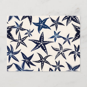 Cartão Postal Estêncil de Starfish Padrão em Azul