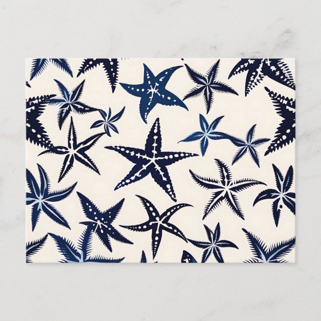 Cartão Postal Estêncil de Starfish Padrão em Azul (Frente)