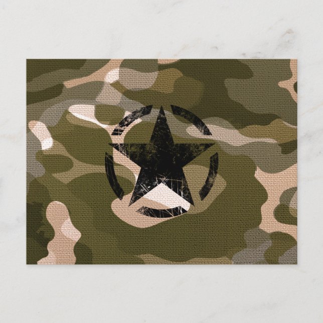 Cartão Postal Estêncil Estrelado Vintage na Camouflage (Frente)