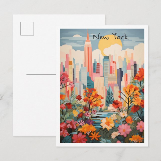 Cartão Postal Estética de Viagem de Nova York (Frente/Verso)