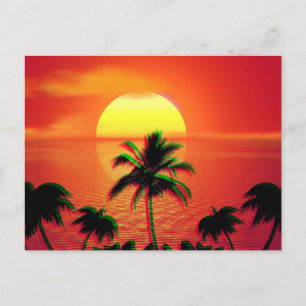 Cartão Postal Estética Vaporwave Pôr do Sol Caribenho Retro 80s 