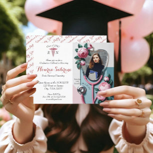 Cartão Postal Estetoscópio de Graduação Rosas Cor-de-Rosa Floral