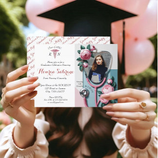 Cartão Postal Estetoscópio de Graduação Rosas Cor-de-Rosa Floral