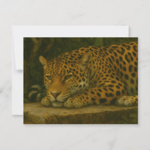 Cartão Postal Estilidade do ouro - Leopardo em repouso na folhag