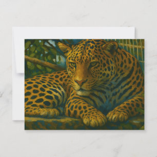 Cartão Postal Estilidade do ouro - Leopardo em repouso na folhag