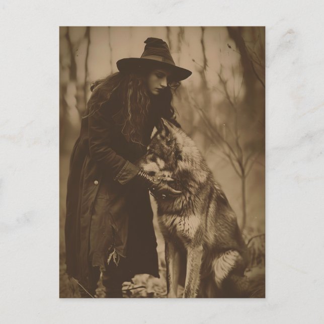 Cartão Postal Estilo 4 da Retrato da Bruxa Vitoriana Sepia (Frente)