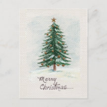 Estilo antigo Árvore de Natal Aquarela em Neve 