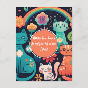 Cartão Postal Estilo Boho Fofo de Aniversário de Gato