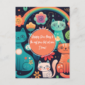 Cartão Postal Estilo Boho Fofo de Aniversário de Gato