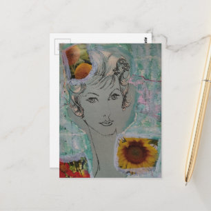 Cartão Postal Estilo de Cabelo Retro Feminino dos Anos 50 Colage