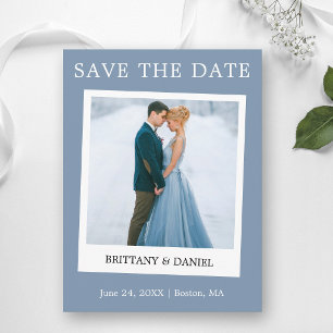 Cartão Postal Estilo de Câmera Instantânea Save The Date Azul Em