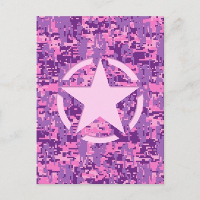 Cartão Postal Estilo de Camo Digital - Estrela Rosa Deco (Frente)