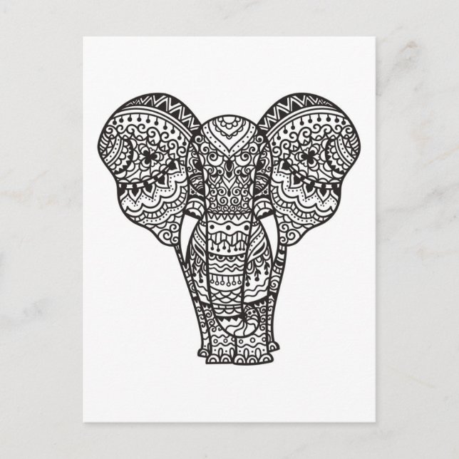 Cartão Postal Estilo de Elefante Decorativo (Frente)
