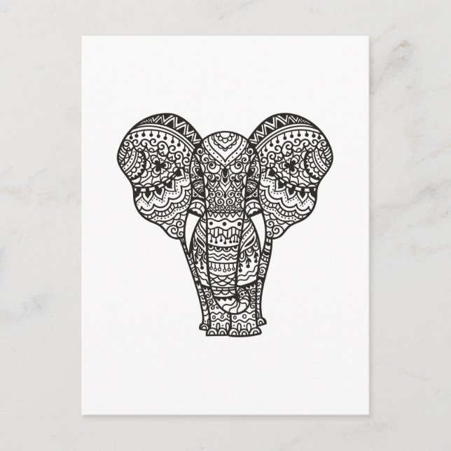 Cartão Postal Estilo de Elefante Decorativo (Frente)