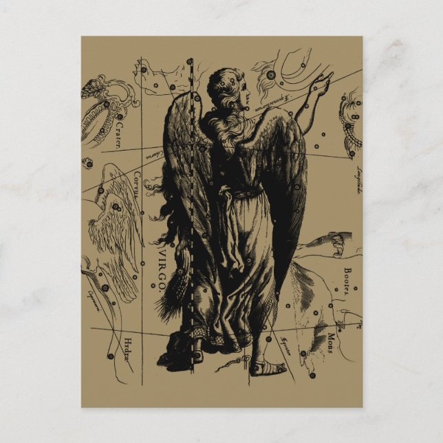 Cartão Postal Estilo de Etch da Constelação do Virgo Hevelius (Frente)
