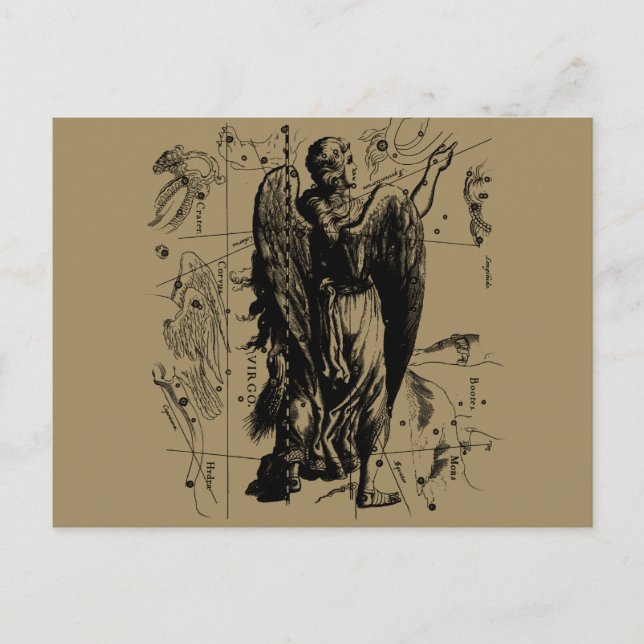 Cartão Postal Estilo de Etch da Constelação do Virgo Hevelius (Frente)
