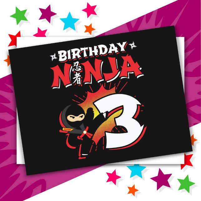 Cartão Postal Estilo de Livro de Quadrinhos de 3 Anos Ninja aniv (Criador carregado)