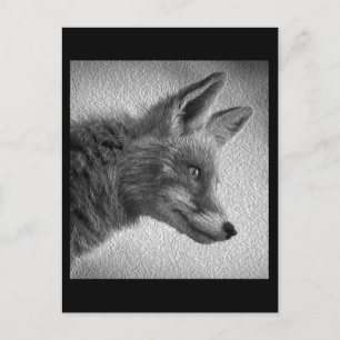 CARTÃO POSTAL ESTILO DE PINTURA DE FOX PRETO E BRANCO