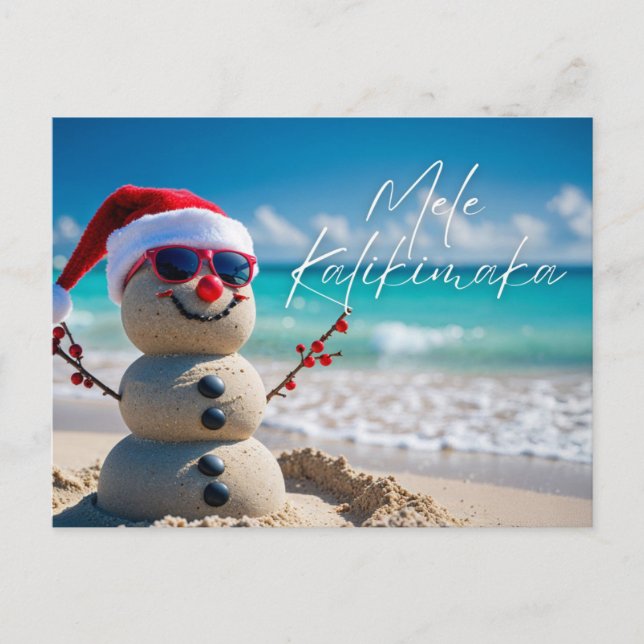 Cartão Postal Estilo de Praia da Ilha de Natal Merry Kalikimaka (Frente)