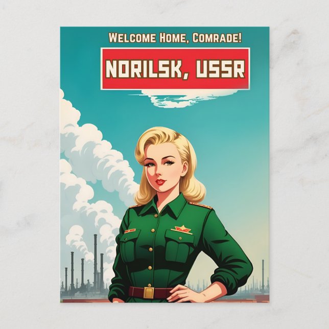 Cartão Postal Estilo de propaganda retrô humor comunismo soviéti (Frente)