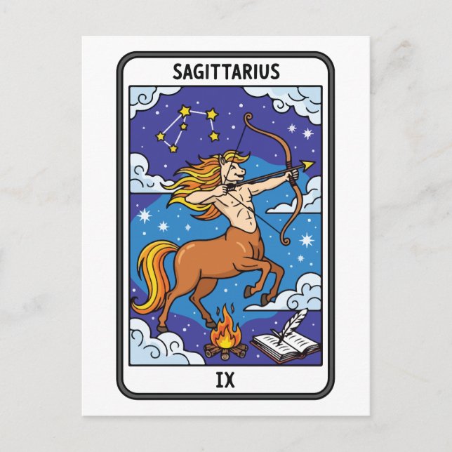 Cartão Postal Estilo de Tarô de Ilustração Zodíaca Sagittarius (Frente)