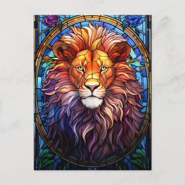 Cartão Postal Estilo de Tiffany, Lion Majestésico (Frente)