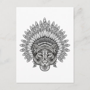 Cartão Postal Estilo de Tigre Desenhado à Mão