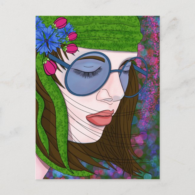Cartão Postal Estilo de vida da Hippie Girl (Frente)