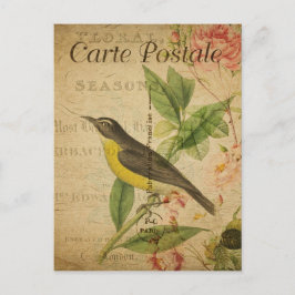 Cartão Postal Estilo de Vintage Carte Francês de Pássaro Amarelo