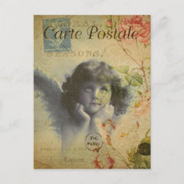 Cartão Postal Estilo de Vintage francês Angel e Rosa