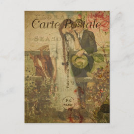 Cartão Postal Estilo de Vintage francês, mulher, homem e cavalo