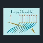 Cartão Postal Estilo do século médio Chanukah Menorah<br><div class="desc">Precisa ser frugal? Envie um cartão postal Chanukah em vez de um cartão. Faça o dia de alguém com uma nota manuscrita nas costas. As pessoas adoram receber correio de verdade quando é de você! Esta menorah digital mostra as linhas arrebatadoras do movimento de arte dinamarquês do século Médio.</div>